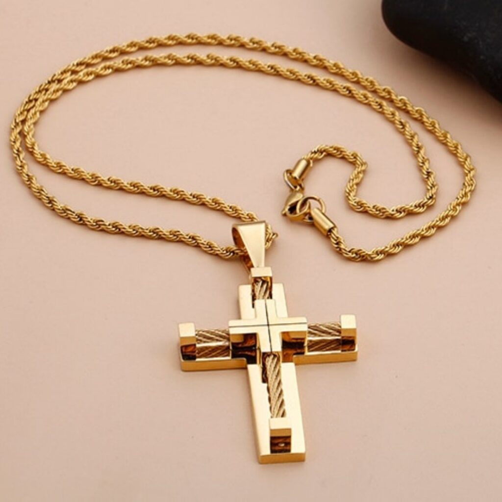 Corrente Masculina com Crucifixo Banhado a Ouro - Holy Cross - vitrinedeluz.com.br